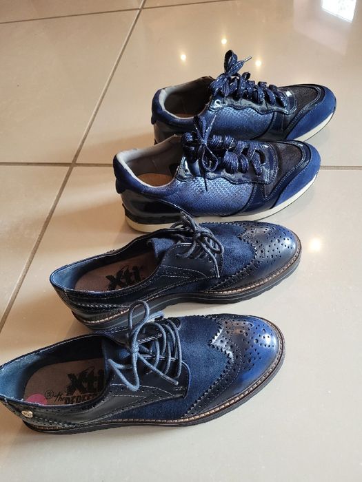 Sneakersy damskie mokasyny 38 granatowe 2 pary