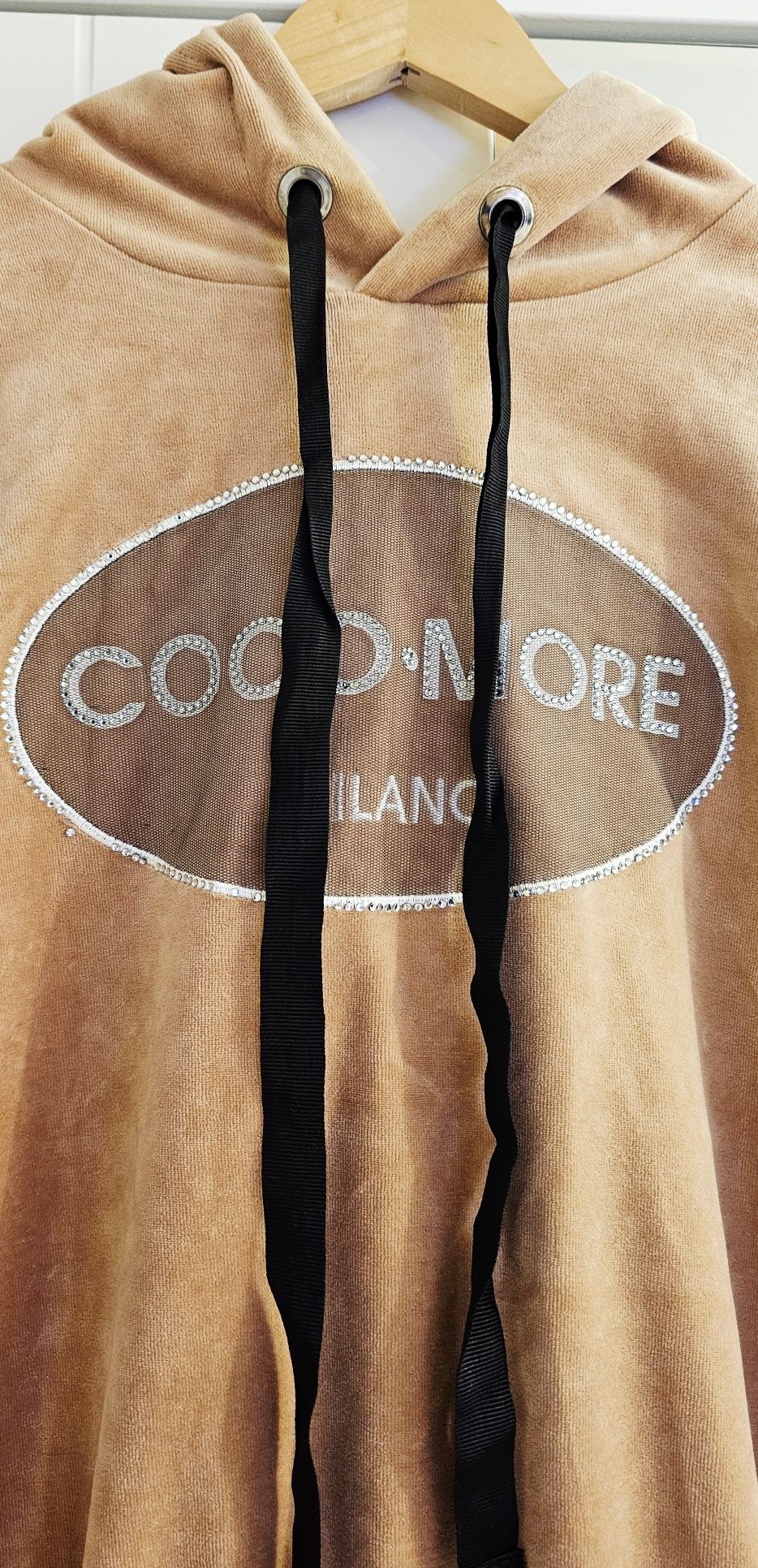 Karmelowy bawełniany, welurowy komplet dresowy, Cocomore, rozmiar 38