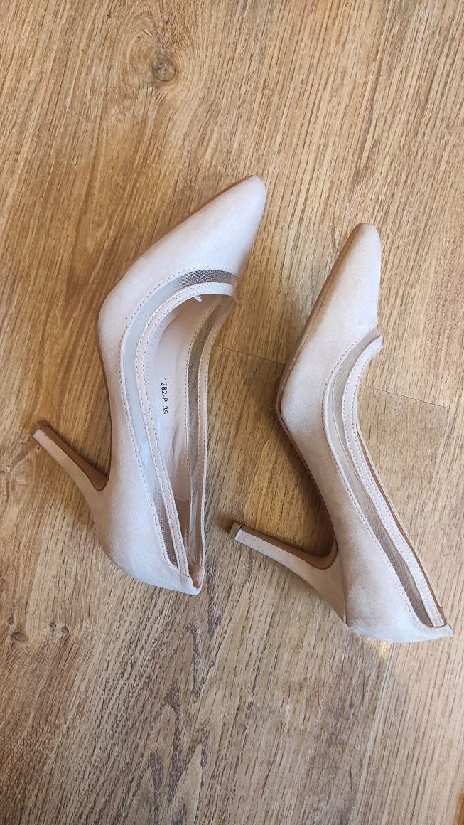 Buty damskie szpilki pudrowe brudny róż