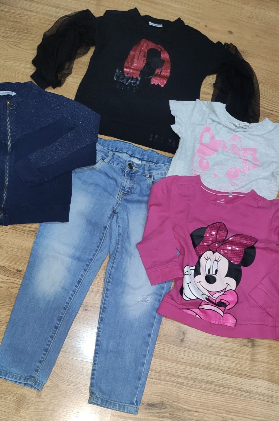 Jeansy bluzka bluzy t-shirt 122/128 Zara H&M Coccodrillo Disney Minnie