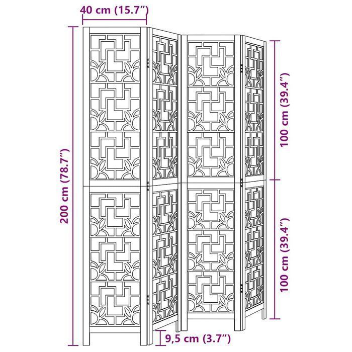 vidaXL Parawan pokojowy, 4-panelowy, brązowy, lite drewno paulowni