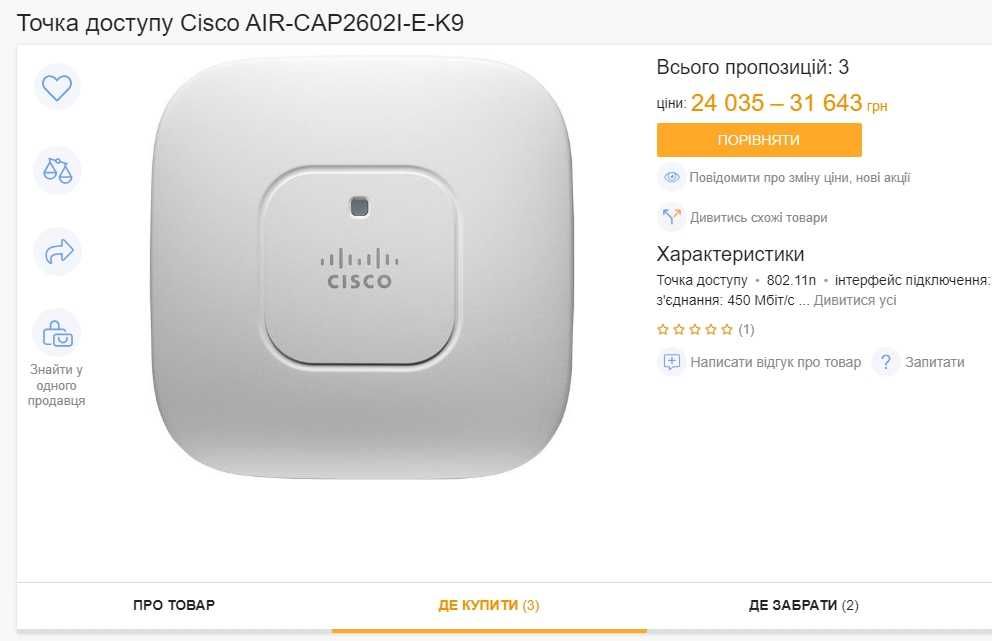 Точка доступа Cisco AIR-CAP2702I-E-K9 Wi-Fi