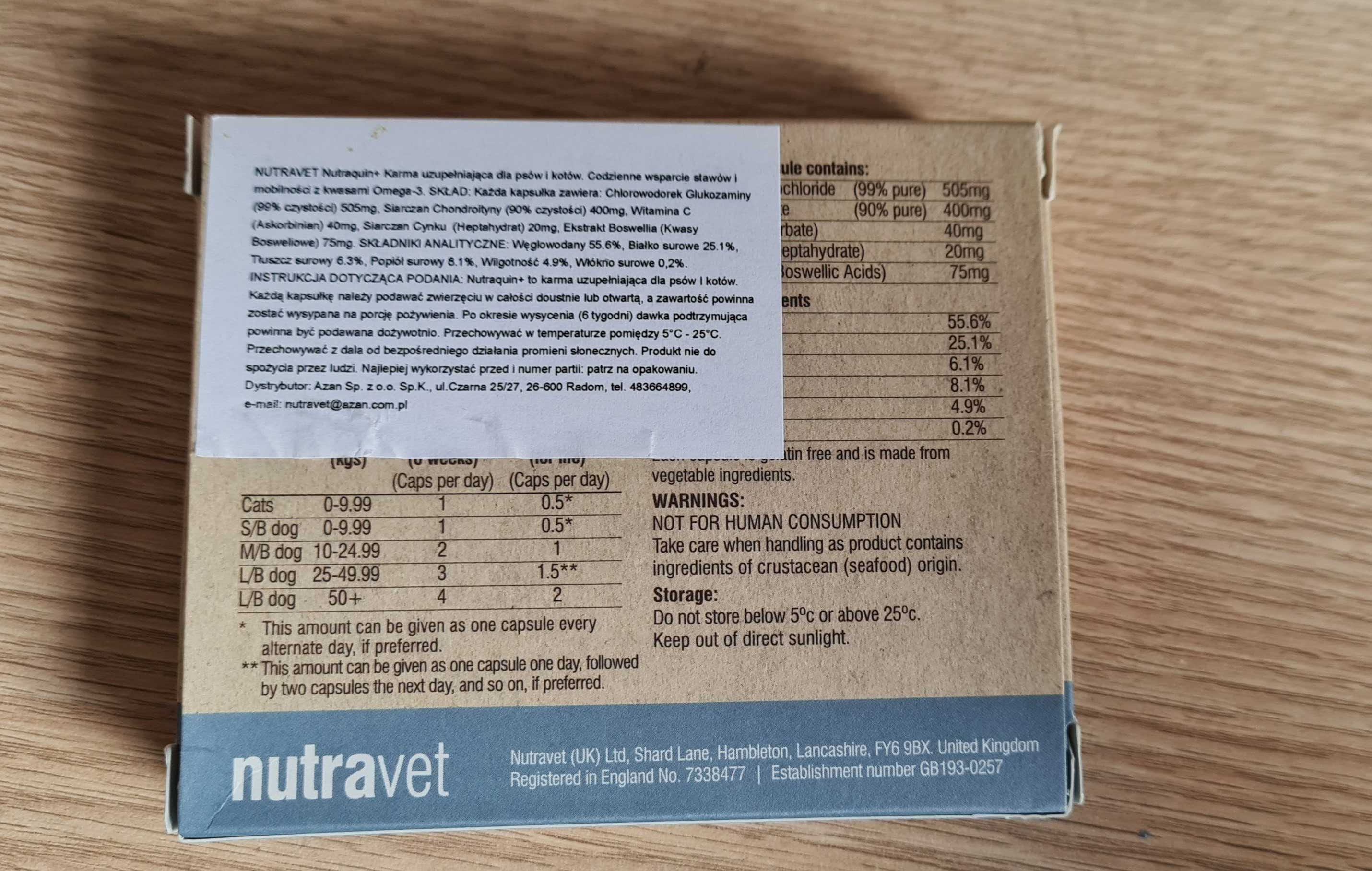 Nutraquin preparat na stawy dla psów i kotów Nutravet 27 kapsułek