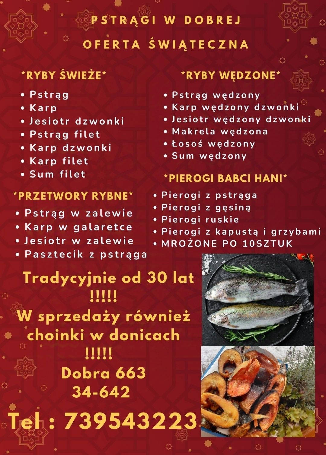 Pstrąg karp jesiotr łosoś sum wędzony z przydomowej hodowli wysyłka