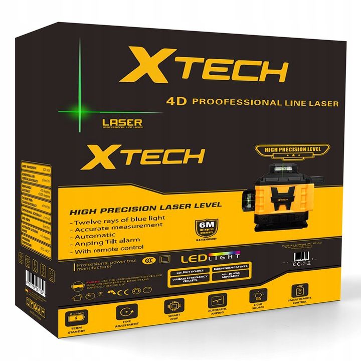 Poziomica Laserowa Xtech 360° Laser Krzyżowy 4d