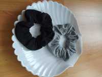 Dwie bawełniane gumki scrunchie czarna i szara