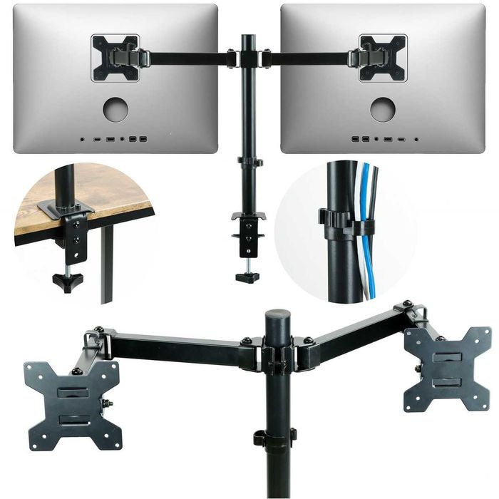 NOWY Uchwyt Monitora Na Dwa Monitory Stojak Ramię Podwójne Do Biurka