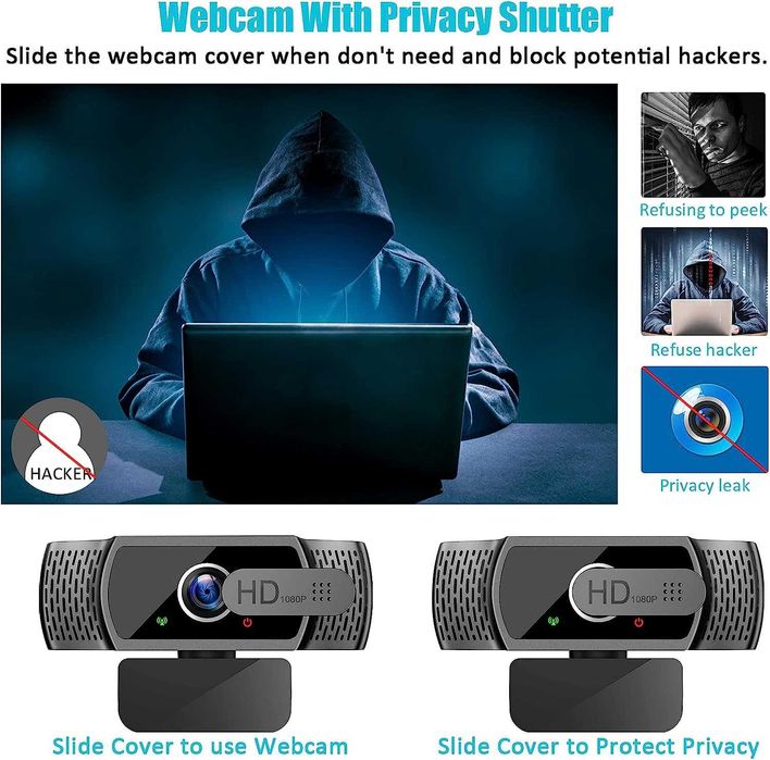 Kamera internetowa HD1080P z mikrofonem, automatyczna korekcja światła