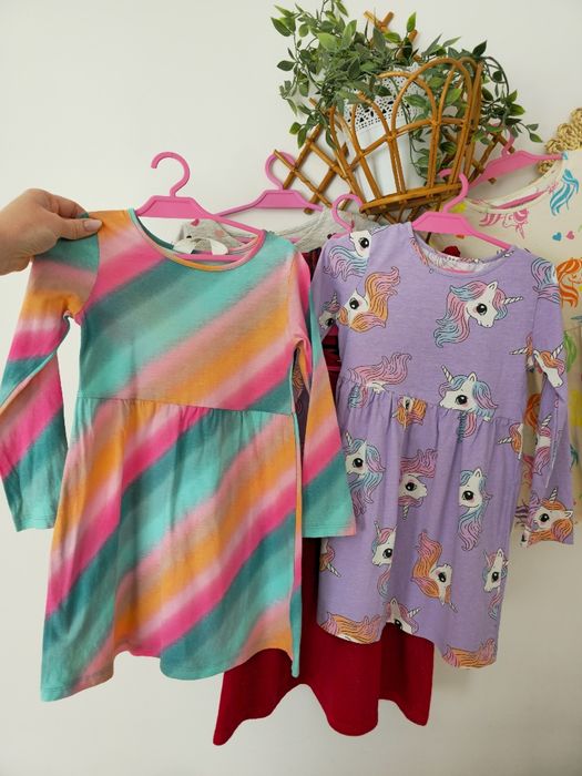 Zestaw 6 szt sukienka z długim rękawem H&M 110 116 przedszkole jednoro