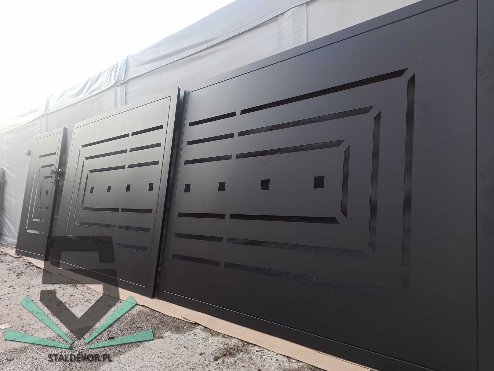 Brama przesuwna 4x1,5m wycinana laserowo, CNC,  panelowa.
