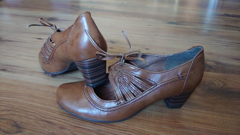 Jana buty damskie czółenka na obcasie jasny brąz skórzane 5 1/2