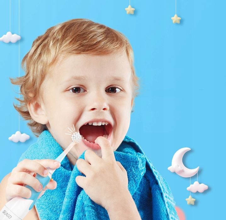 Szczoteczka soniczna dla dzieci światło led 4 główki kolor niebieski