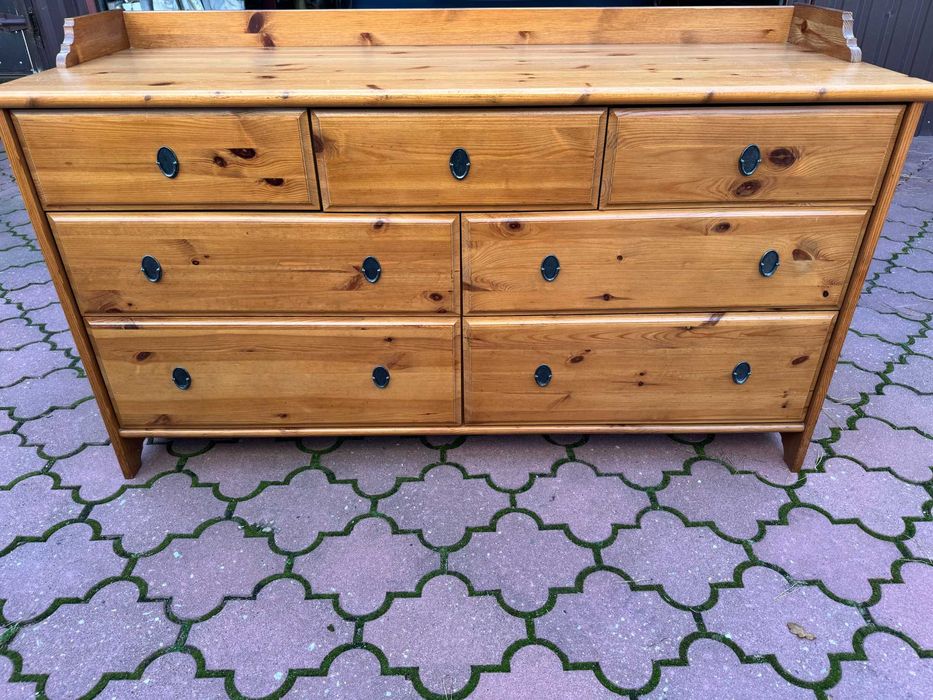 Komoda drewniana szuflady Leksvik Ikea szafka regał półka sosnowa