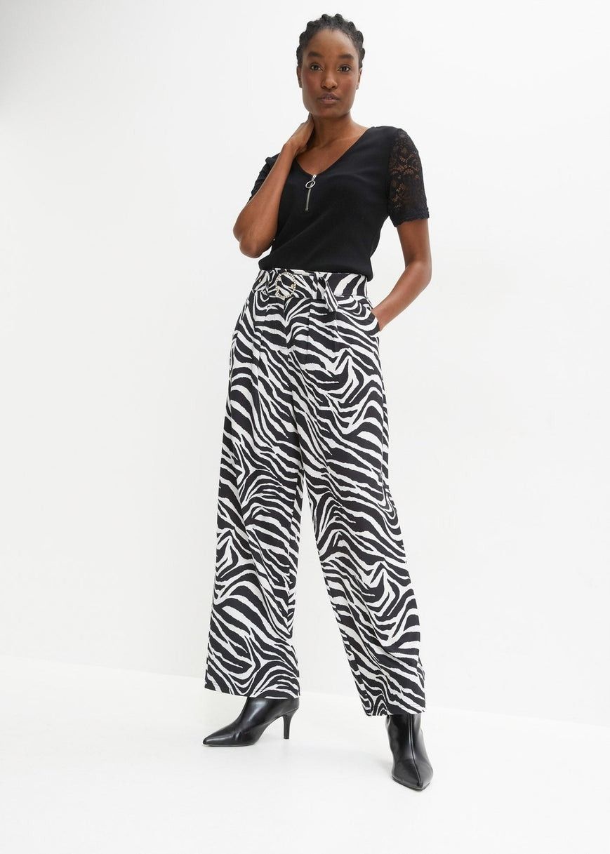 B.P.C spodnie kuloty biało-czarne zebra eleganckie ^34