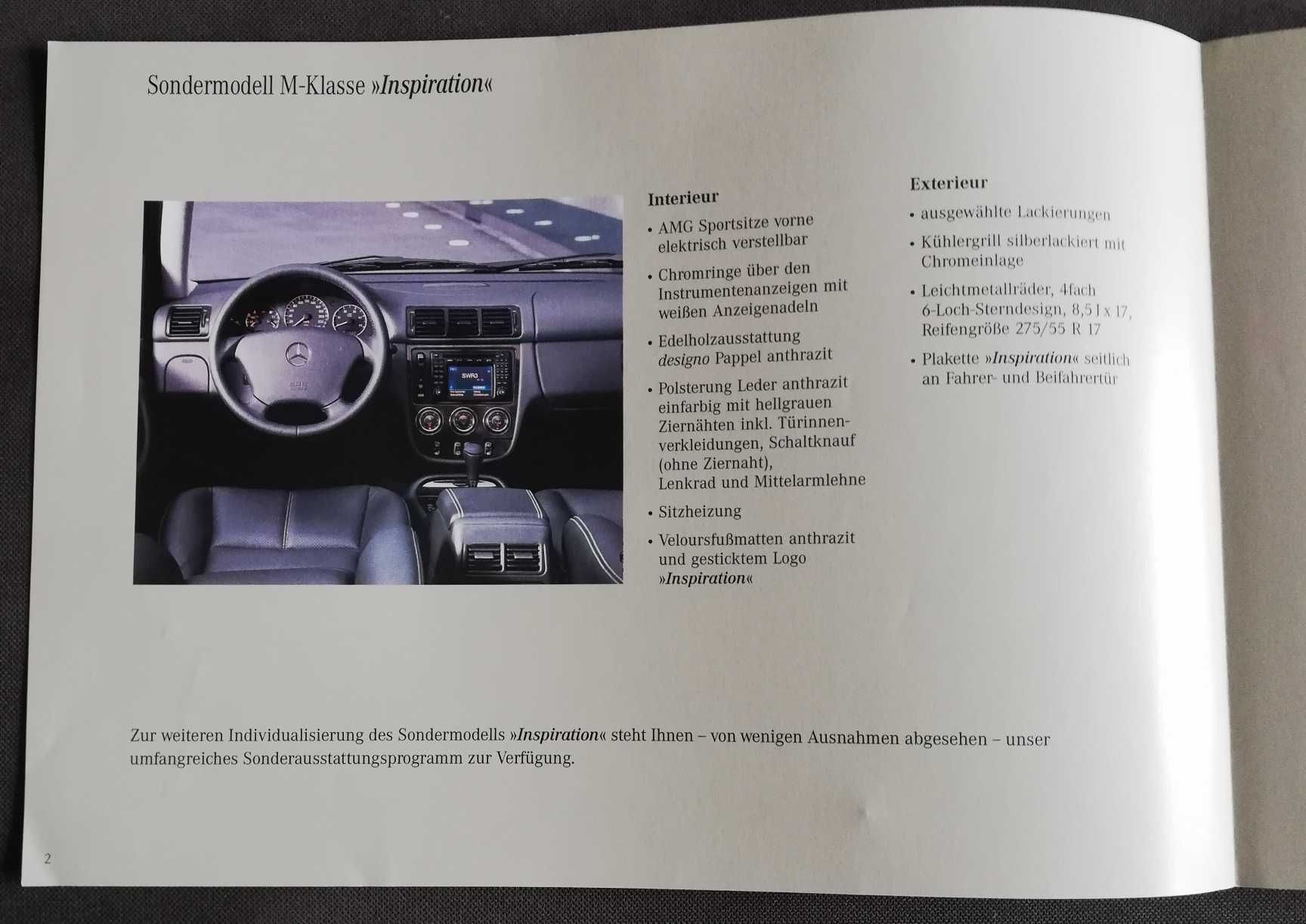 Mercedes ML W163 wersja INSPIRATION prospekt cennik