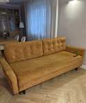 Kanapa sofa musztardowa pikowana, welurowa