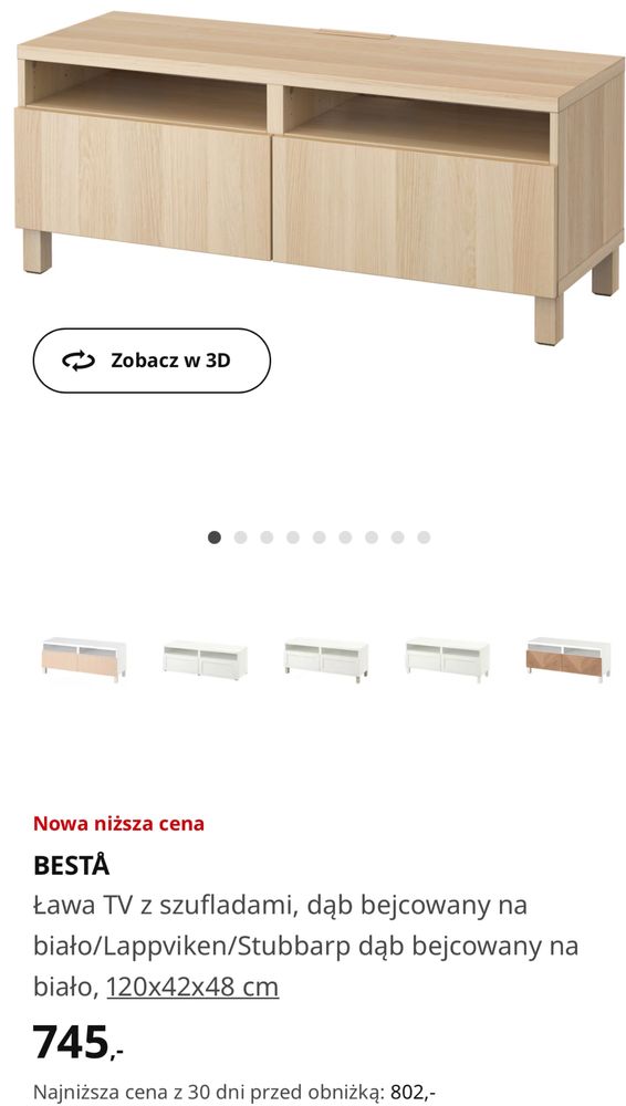 Szafka TV z szufladą dąb bejcowany na biało Ikea besta Lappviken