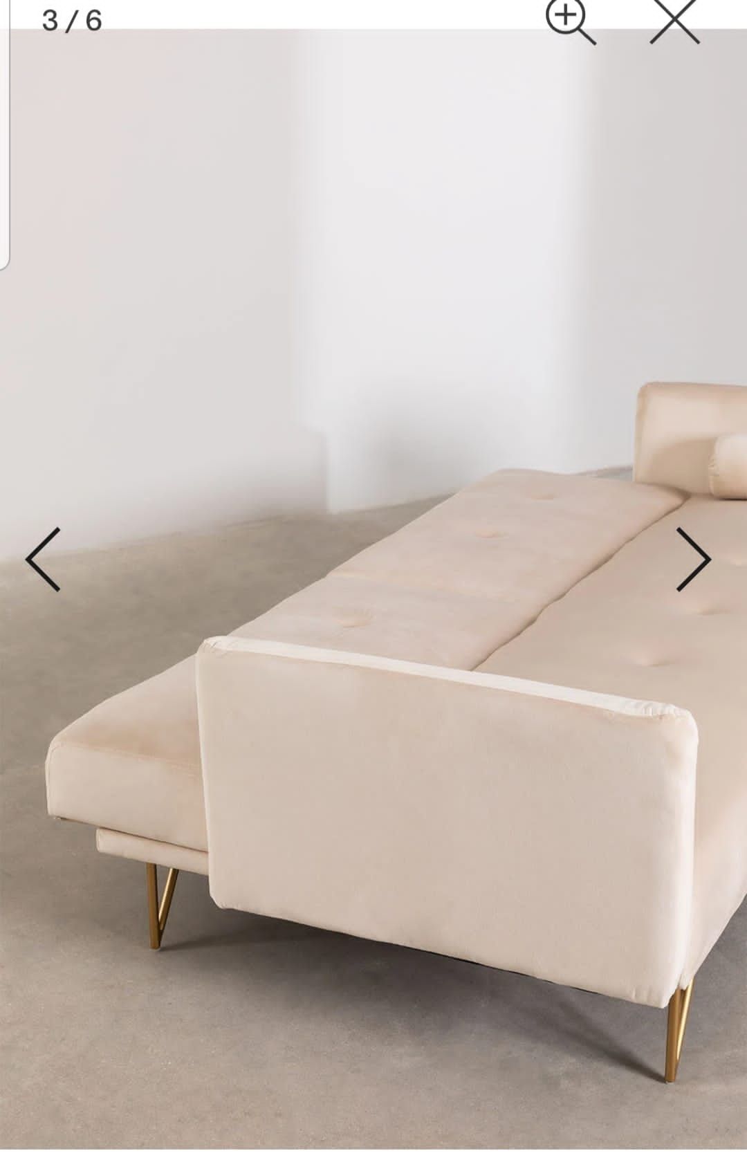 Sofá-cama de veludo bege/creme 3 lugares novo na embalagem.