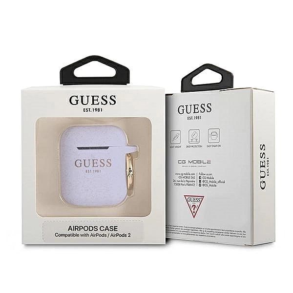 Etui Guess Silicone Glitter na AirPods 1/2 - purpurowe