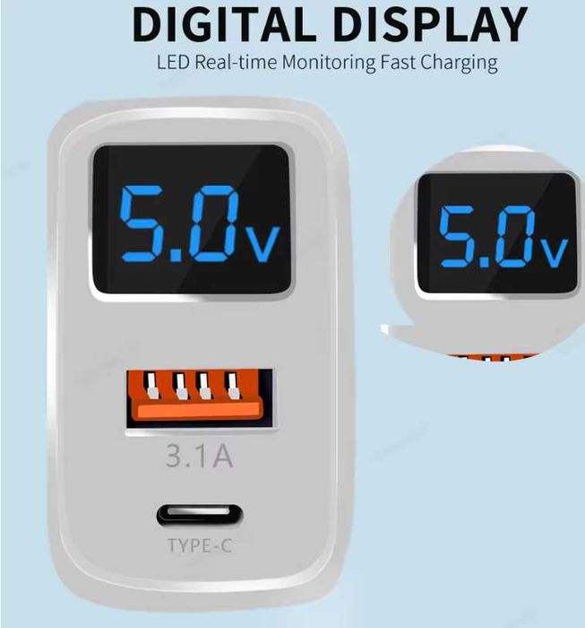 Зарядний пристрій. Швидка зарядка. 20 Вт. Колір-чорний, білий.