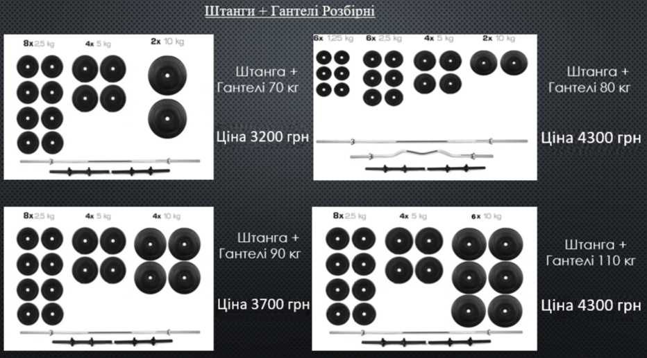 Штанга розбірна + гантелі розбірні набірні 60 кг набір комплект гриф