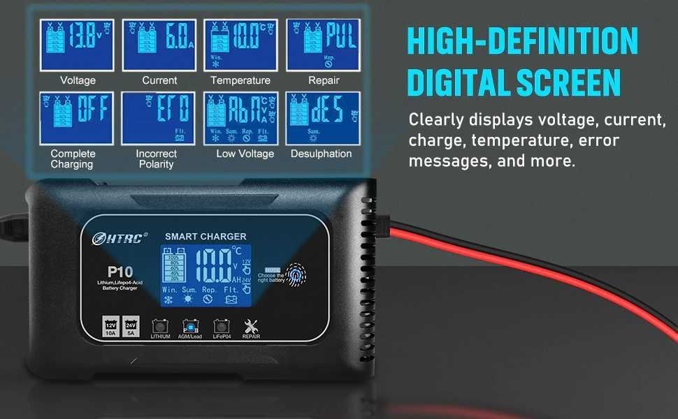 Smart автомобильное зарядное HTRC 12/24В 10/15/20/25/35А востановление
