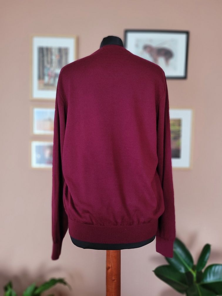 Fioletowy męski sweter w serek 100% wełna merino Dressmann