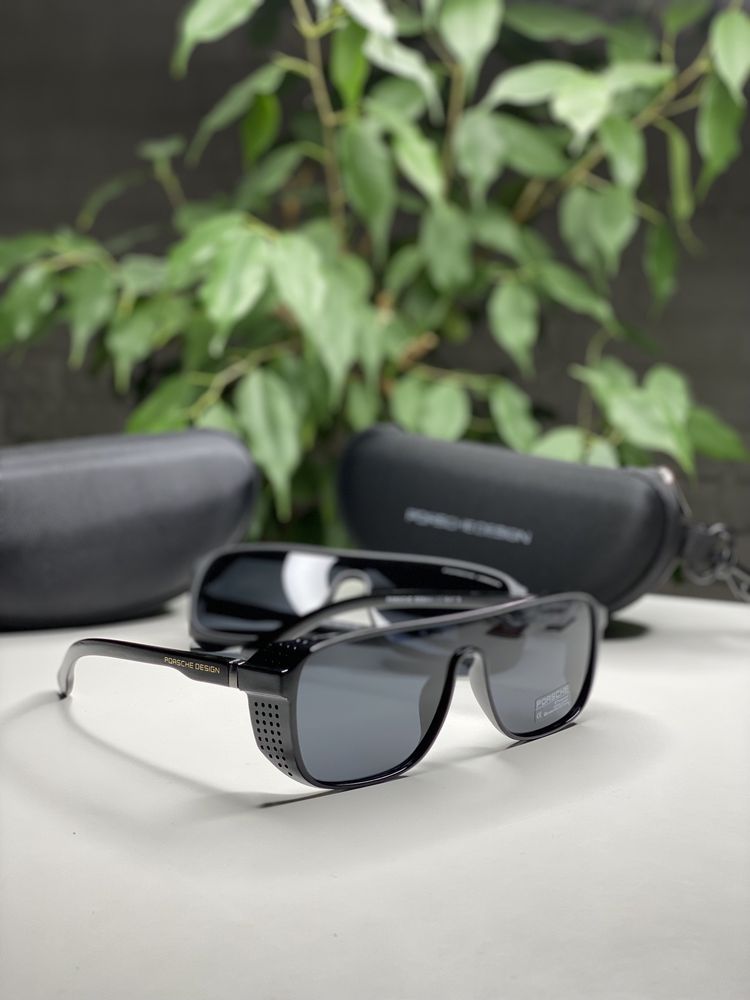 Солнцезащитные очки PORCSHE Polarized Крупные с Шторками Черные Мужски
