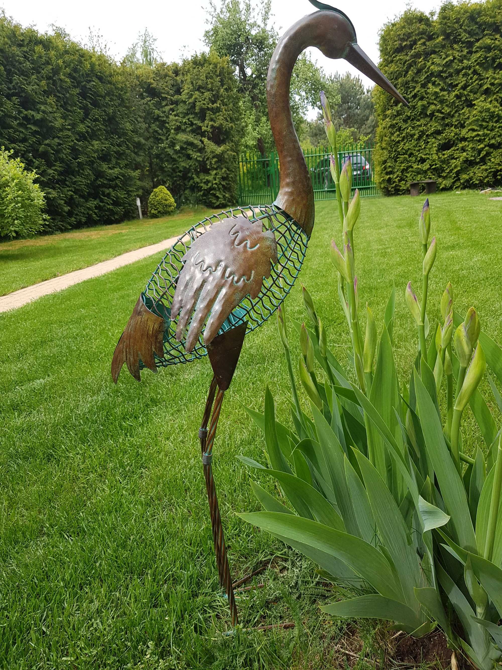 Figura ogrodowa czapla 90 cm ozdobna metalowa