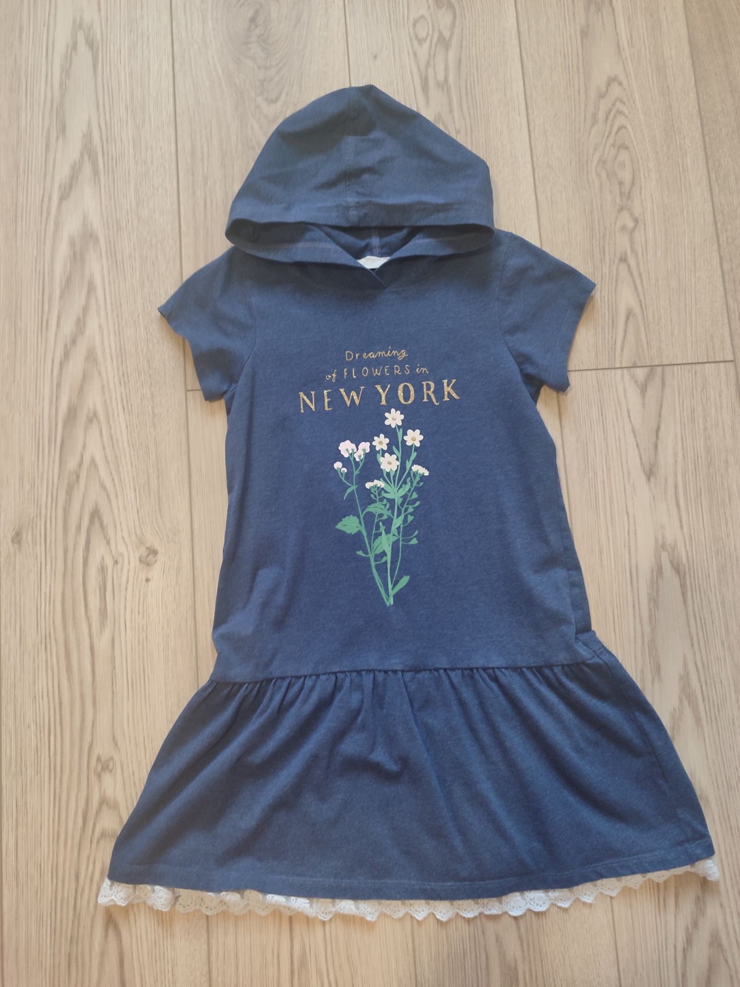 H&M sukienka T-shirt z kapturem 134-140 (8-10 lat) stan IDEALNY