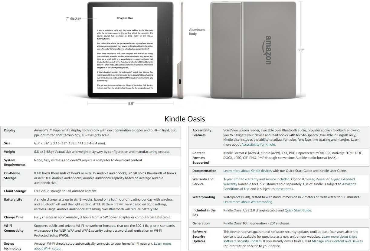 Электронная книга Amazon Kindle Oasis 8GB 10th Generation CR