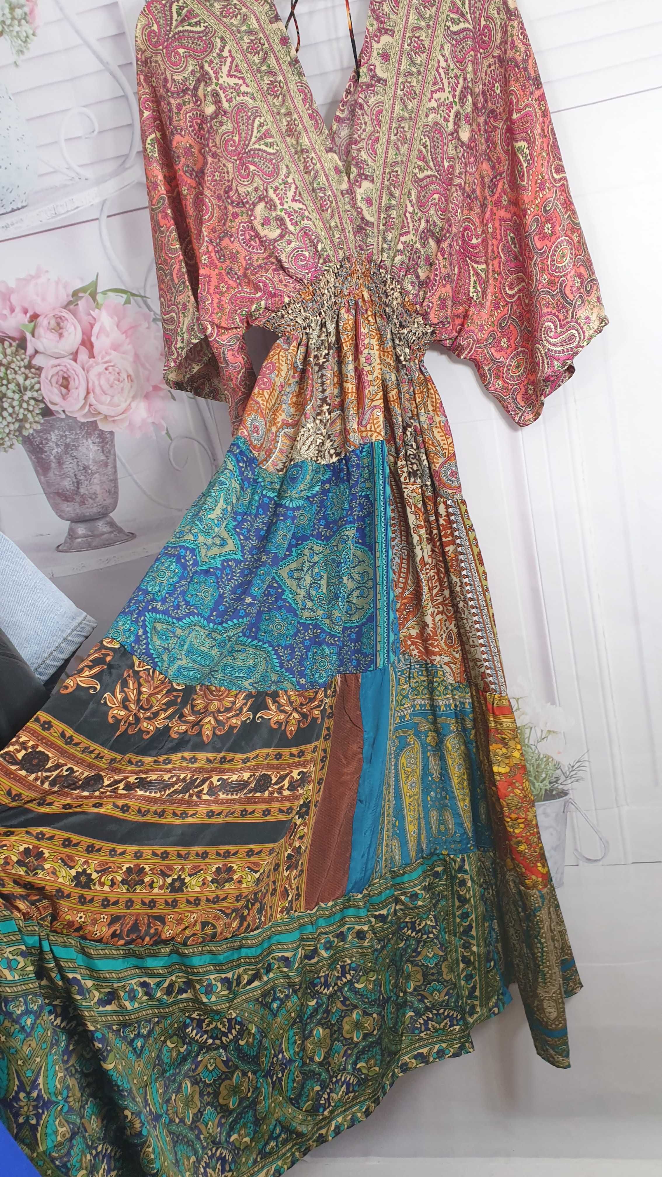 Super cena sukienka patchwork indyjska sm