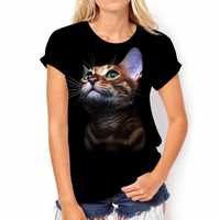 Koszulka damska t-shirt wzór 3D kot XS