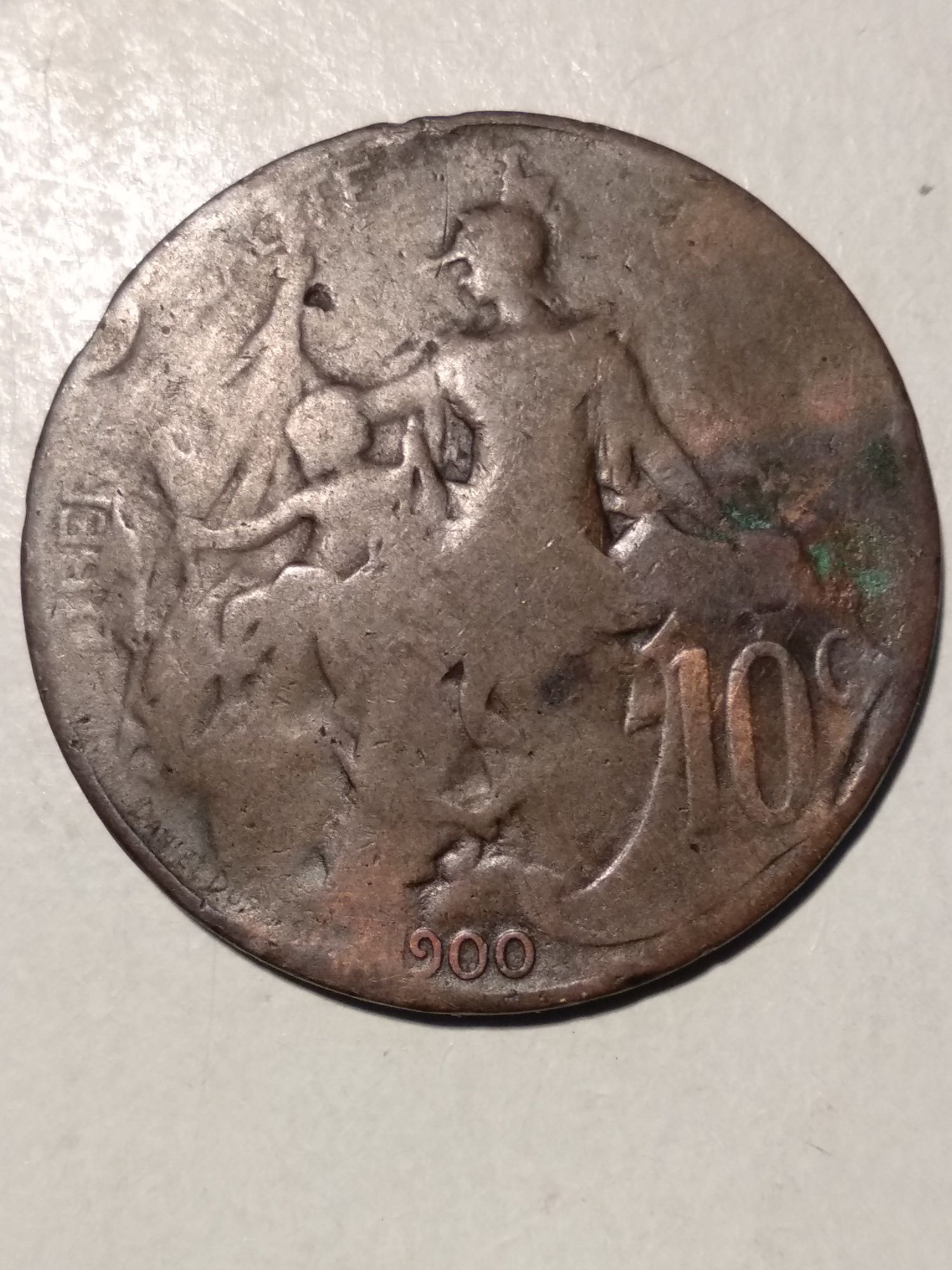 Moeda de 10 Centimes 1900 França com desgaste