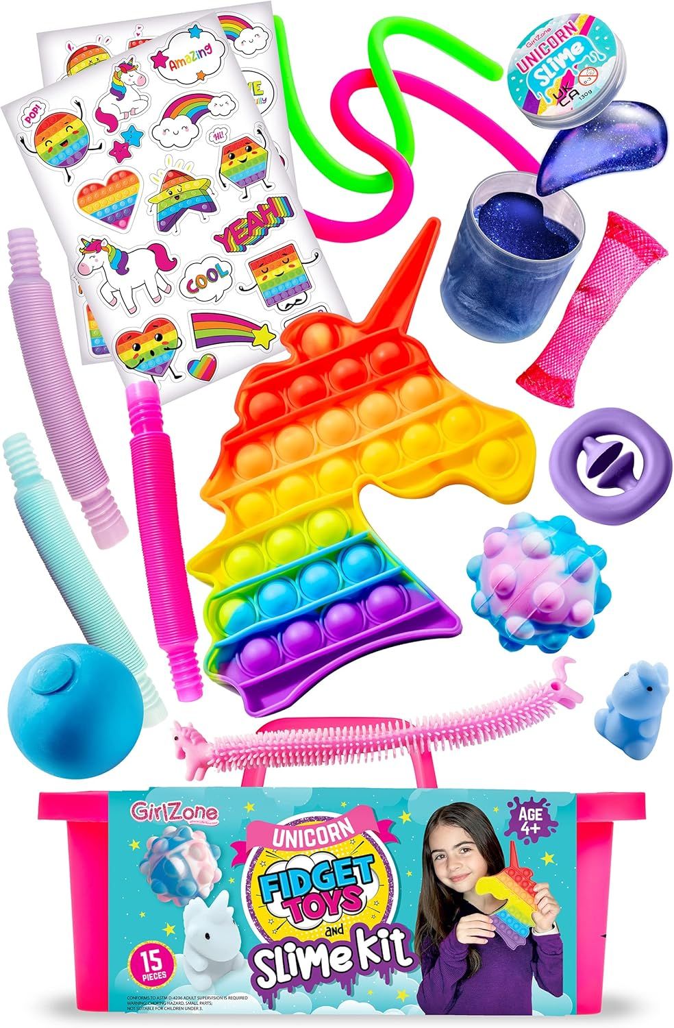 GirlZone Zestaw Zabawek Sensorycznych Fidget z Slime i Naklejkami