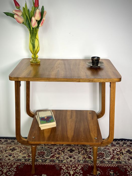 Stolik PRL patyczak tulipan unikat Marian Grabiński lata 60 orzech mat