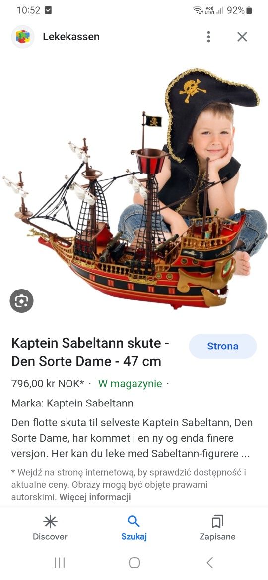 Duży fantastyczny statek piracki kapitan Sabaltann