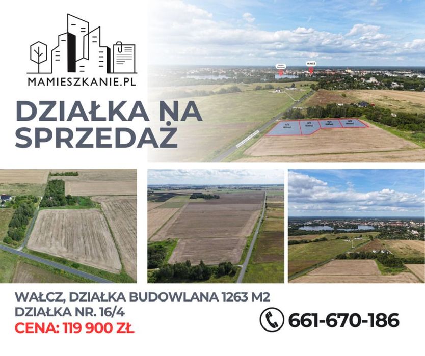 Działka 1263 m² Wałcz – WZ, media w drodze