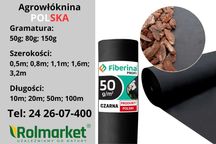 CZARNA AGROWŁÓKNINA Fiberina na chwasty 0,8x100m 50g WŁÓKNINA mata