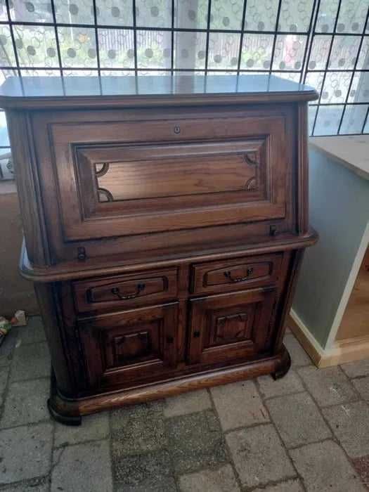 Piękny zdobiony sekretarzyk biurko drewniany dębowy solidny FV DOWÓZ