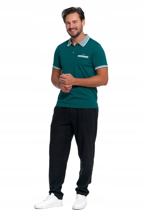 Koszulka Polo Męska Bawełniana Polówka Modna Premium Zielony Moraj - S