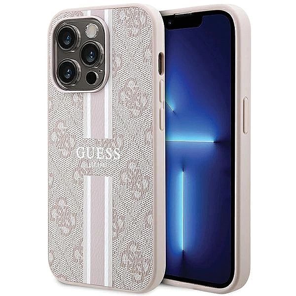 Etui Guess 4g Printed Stripes MagSafe na iPhone 15 Pro Max - różowe