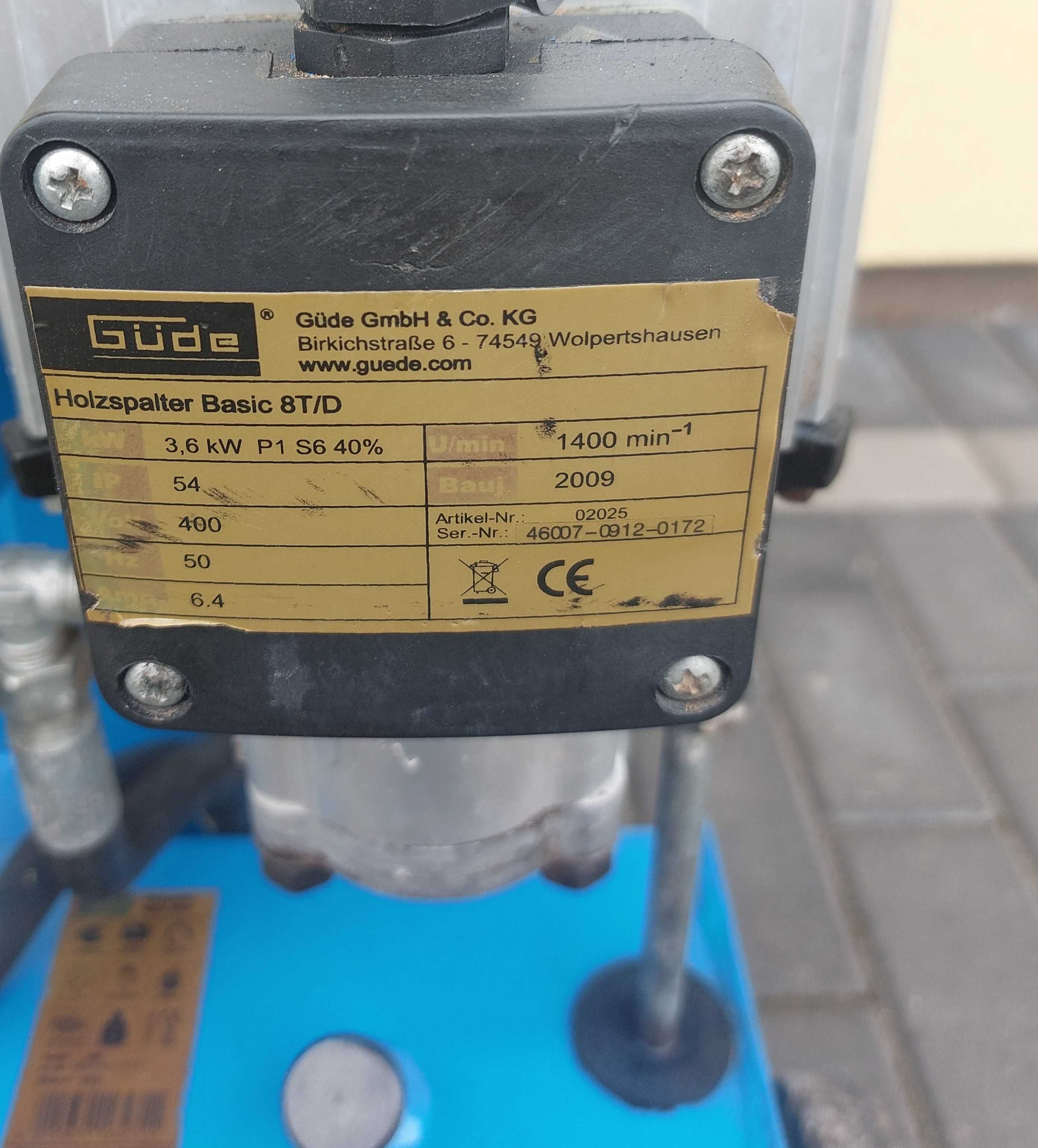 Łuparka do drewna hydrauliczna 8 ton, 400V, Gude Basic 8T/D