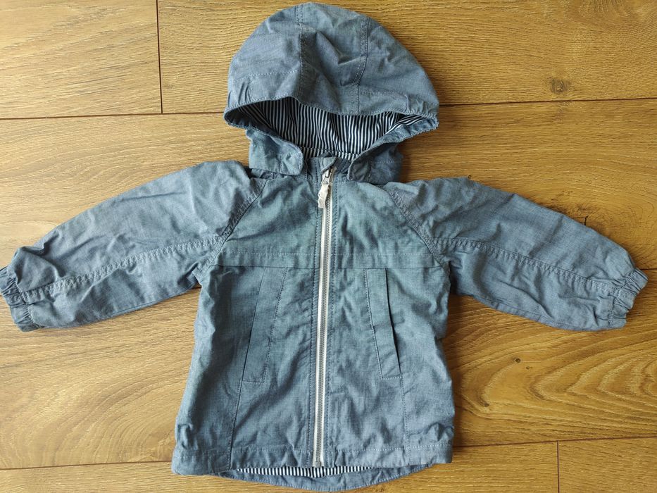 H&M Kurtka przejściowa kolor jeansowy niebieski z kapturem r. 80