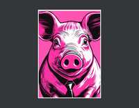 Plakat premium - świnia na różowo