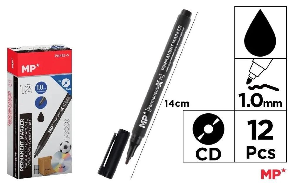 Marker do płyt CD 1.0mm czarny (12szt) MP Main Paper pudełko,