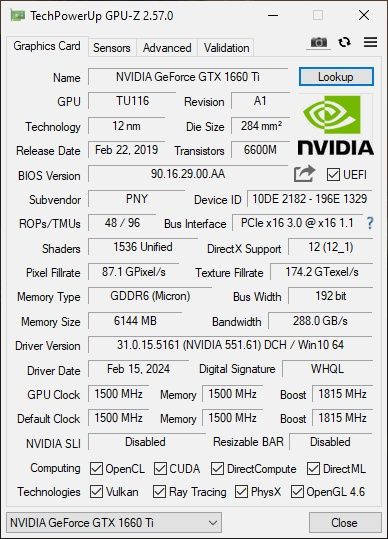 Karta graficzna PNY Geforce gtx 1660Ti