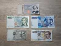 Zestaw starych banknotów Liry Włochy