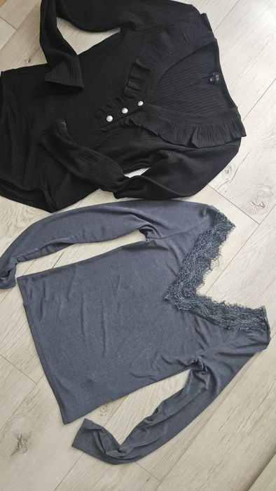 Body czarne pążkowane River Island 38 M bluzka koronką H&M elegancka