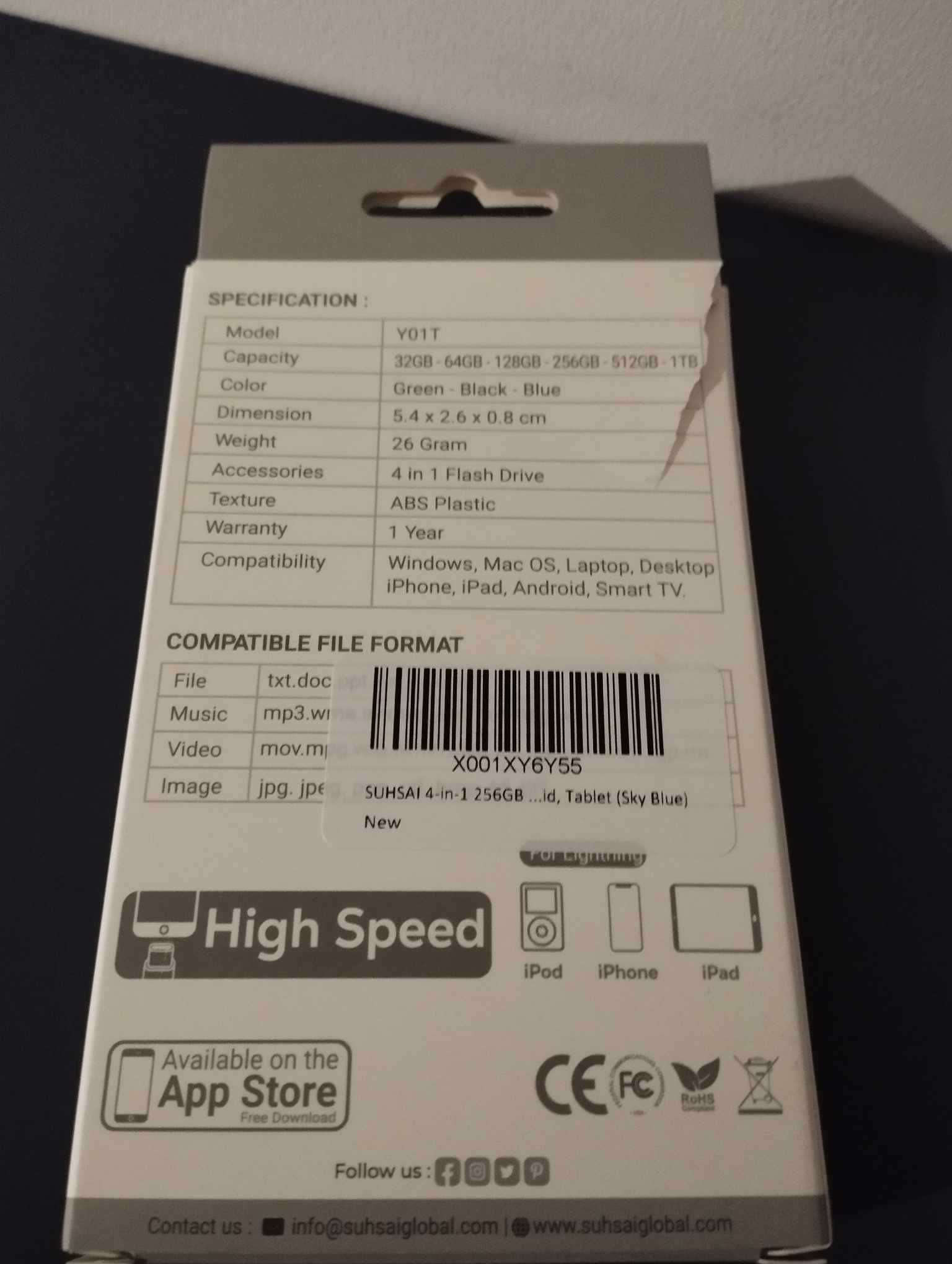 Pendrive SUHSAI Y01T Pamięć  USB 4w1 256 GB (Sky Blue)